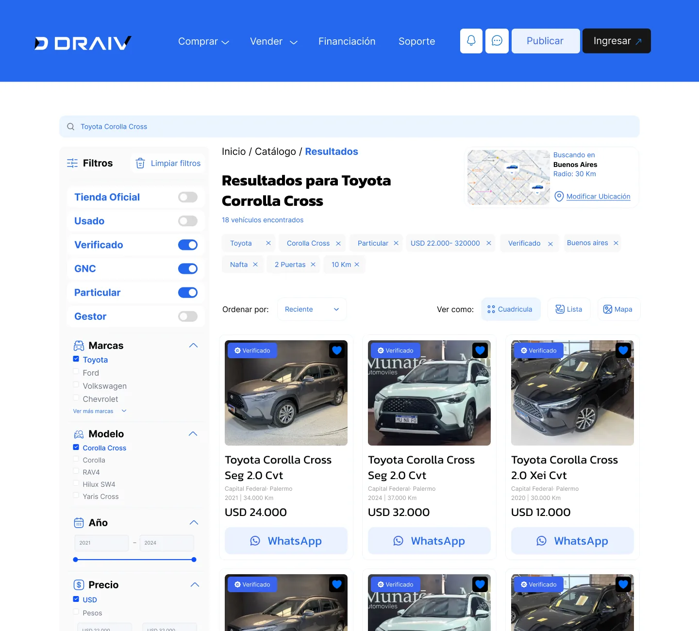 Catálogo de DRAIV: resultados en grilla