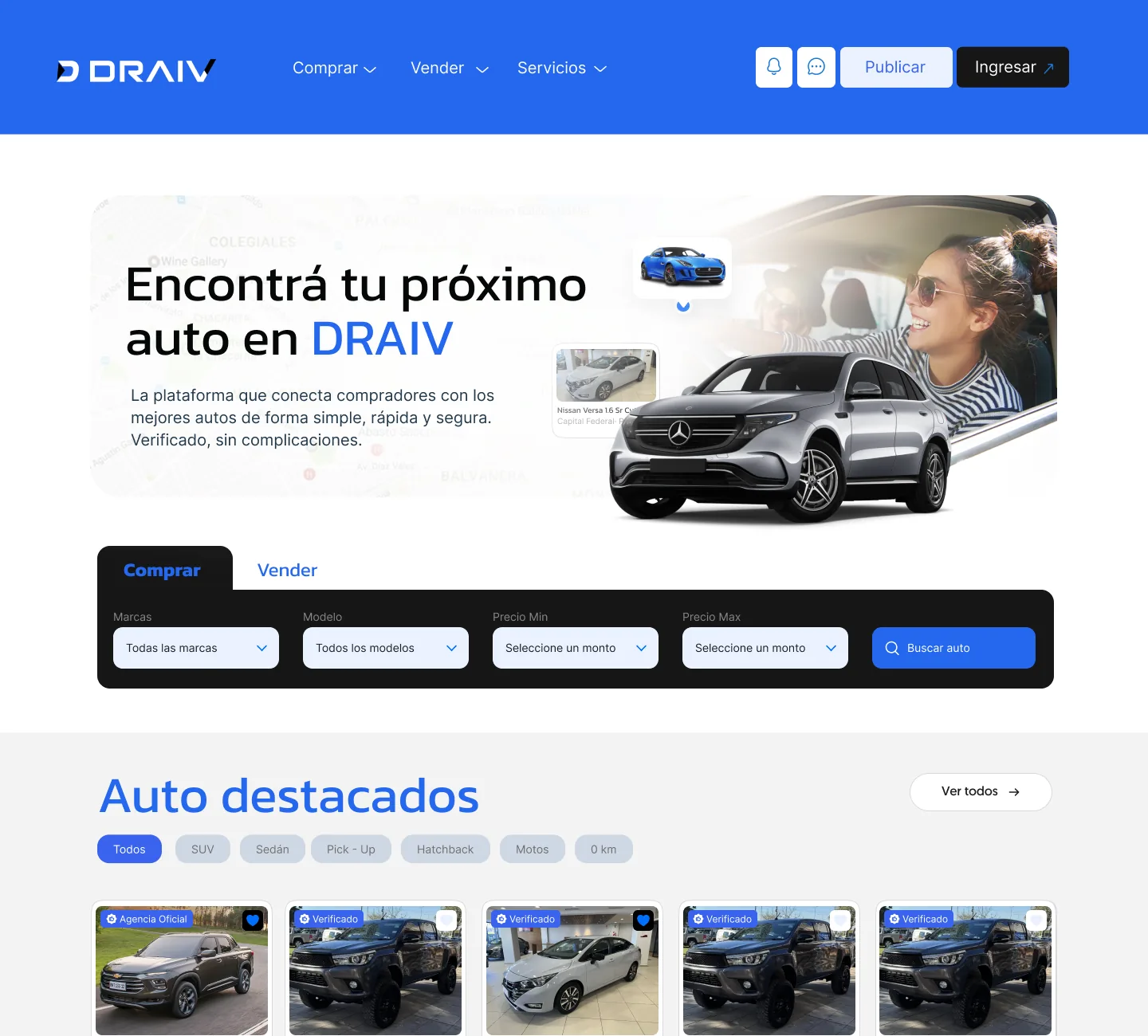 Inicio de DRAIV con el buscador