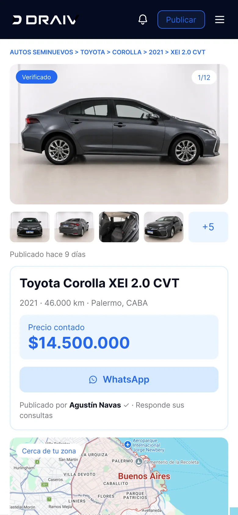 Ficha de vehículo en mobile