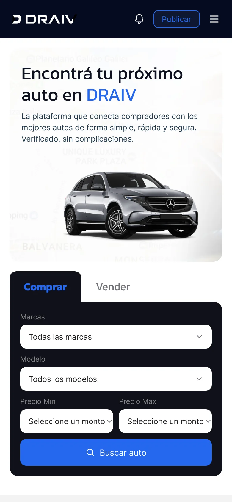 Inicio de DRAIV en mobile