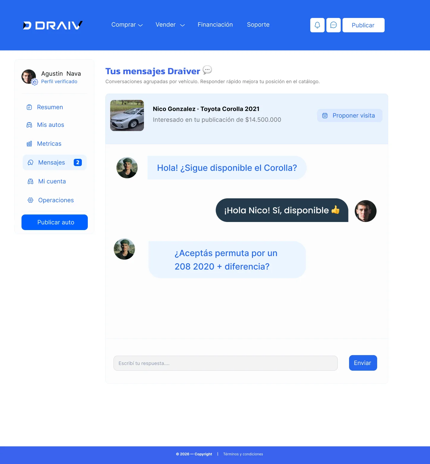 Mensajes: conversación con un interesado