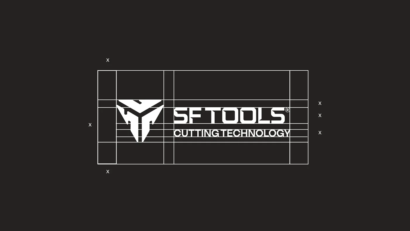 Construcción del logotipo de SF TOOLS sobre grilla